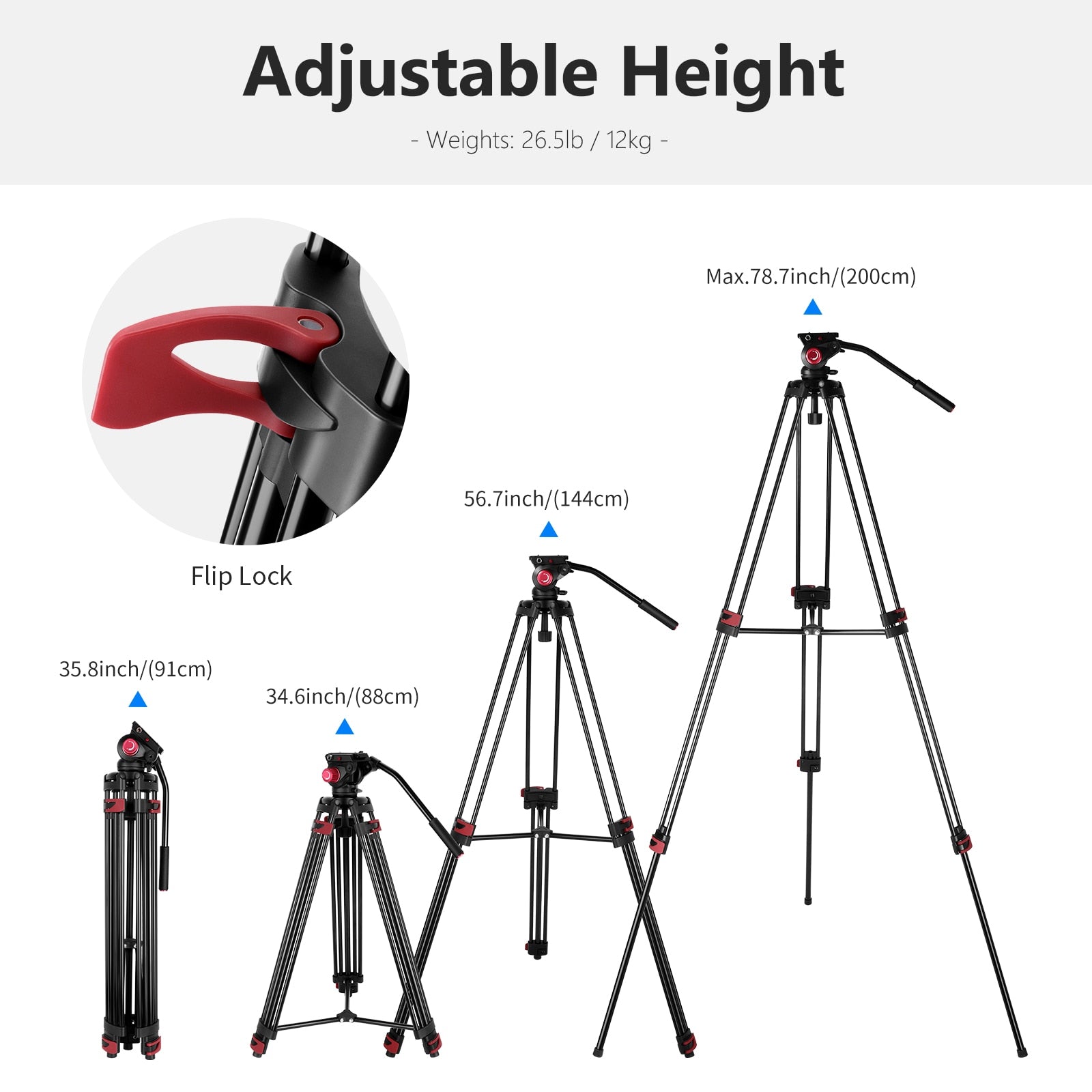 Neewer 200cm Heavy Duty Aluminum Alloy Camera Tripod Stand with 360°Fluid Drag Head - HRIDZ