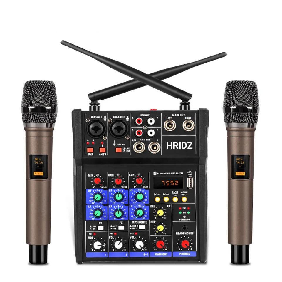 HRIDZ EMC-G04 Audio Mixer with UHF Wireless Microphone for DJ Karaoke PC Record - HRIDZ