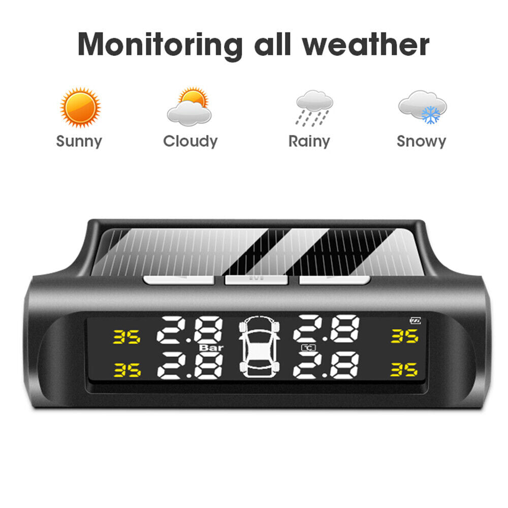 Solar Wireless TPMS Car Tire Tyre Pressure Monitor Monitoring System 4 Sensors - HRIDZ