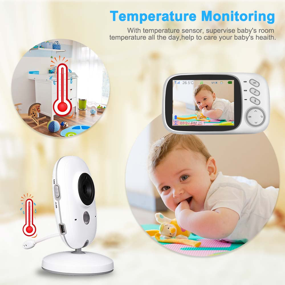 Video Baby Monitor camera with 3.2" LCD Wireless No app needed Audio Monitor with Camera Baby Alarm - HRIDZ