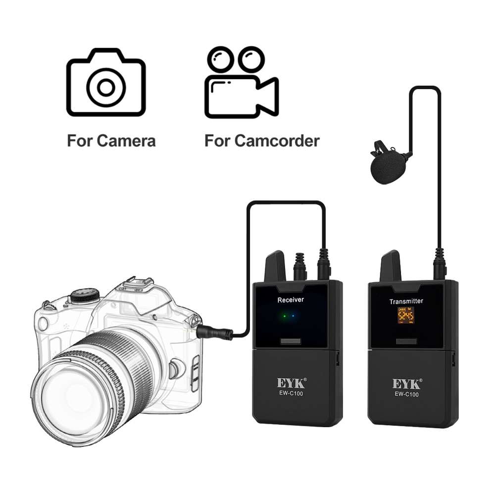 EYK EW-C100 Camera Mic Wireless Lavalier Microphone for Vlog Live Stream - HRIDZ