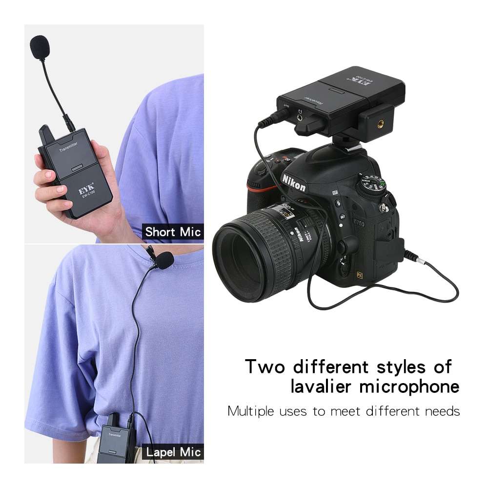 EYK EW-C100 Camera Mic Wireless Lavalier Microphone for Vlog Live Stream - HRIDZ