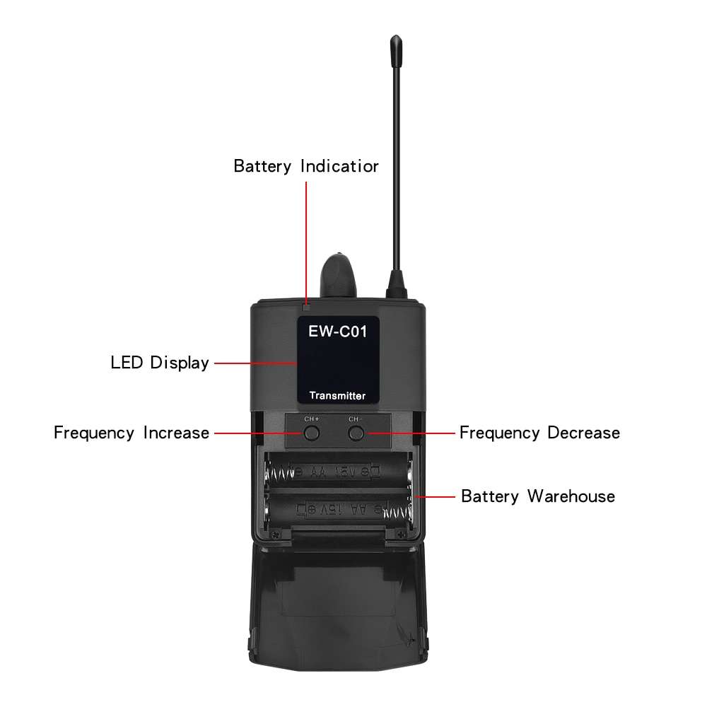 EYK EW-C01 30 Channels UHF Wireless Lavalier Microphone System with Lapel Mic 