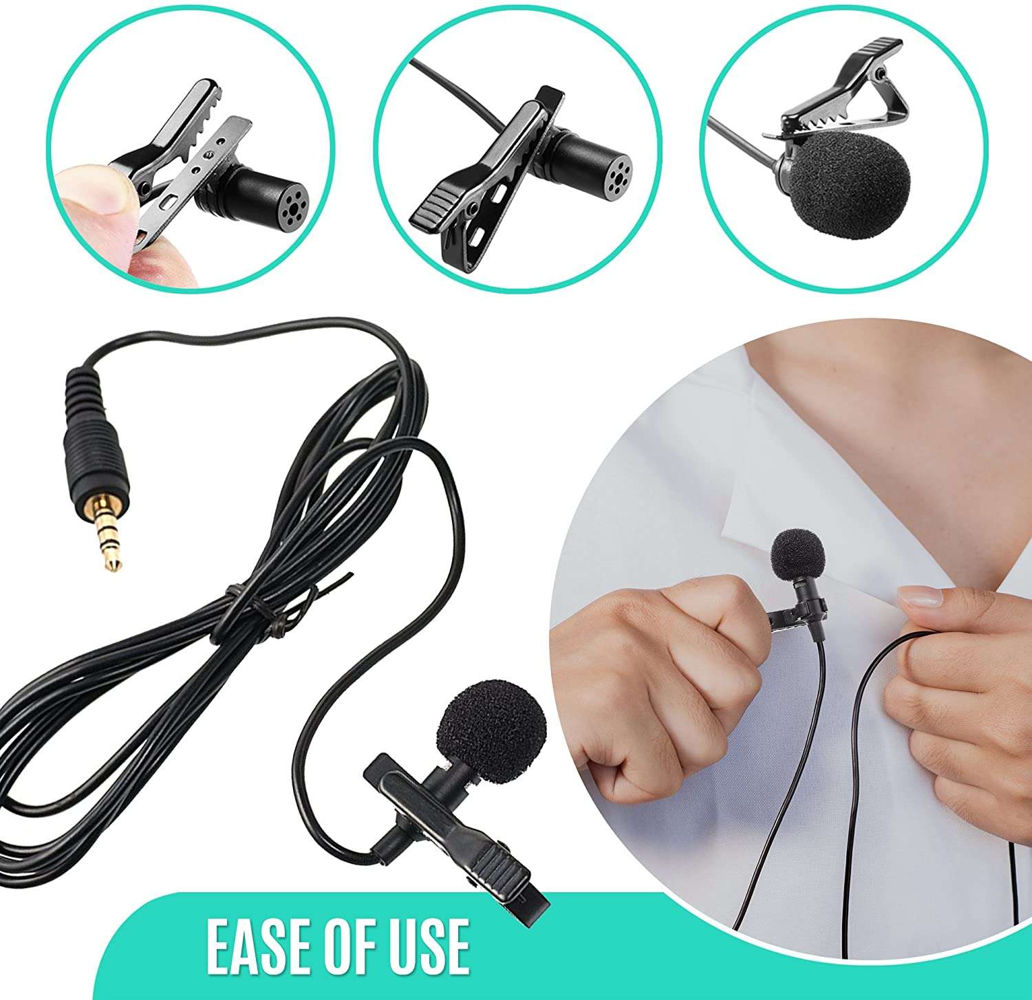 Hridz Clip-on Lapel Mini Lavalier Mic Microphone - 3.5mm Mic for PC, Phone, DSLR - HRIDZ