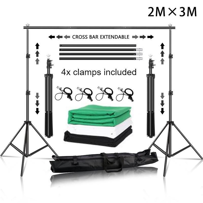 2x3m Backdrop Support System Kit With 6x9ft Green,Black,White Cloth For Muslins Background Stand Adjust With Carry Bag - HRIDZ