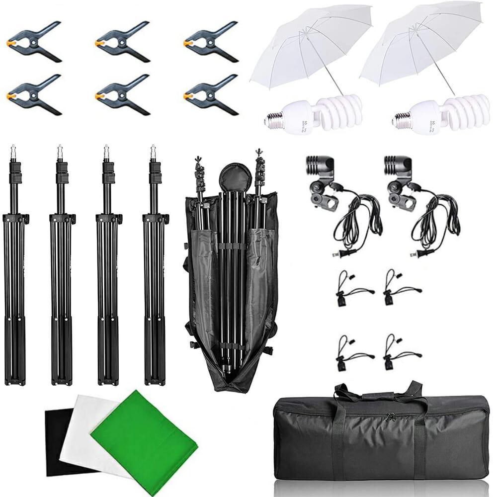 2x3m Backdrop Support System Kit With 6x9ft Green,Black,White Cloth For Muslins Background Stand Adjust With Carry Bag 