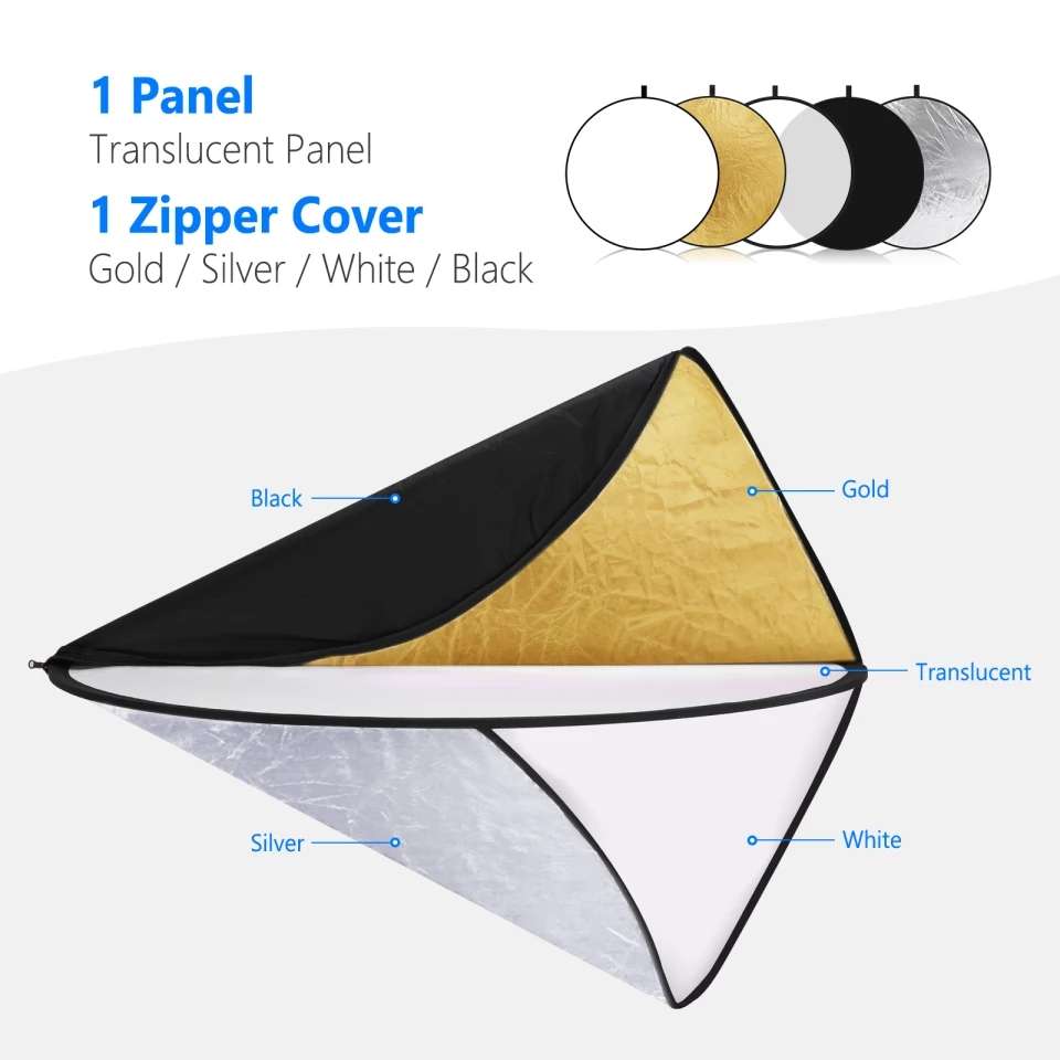 Hridz 5 in 1 Multi-Disc Collapsible Reflector-Silver Gold White Black - HRIDZ