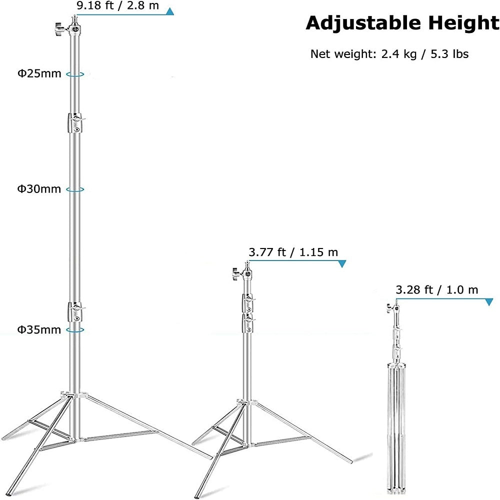 2.8m Stainless Steel Light Stand Heavy Duty Tripod for Studio Photo Softbox Lighting Hridz - HRIDZ