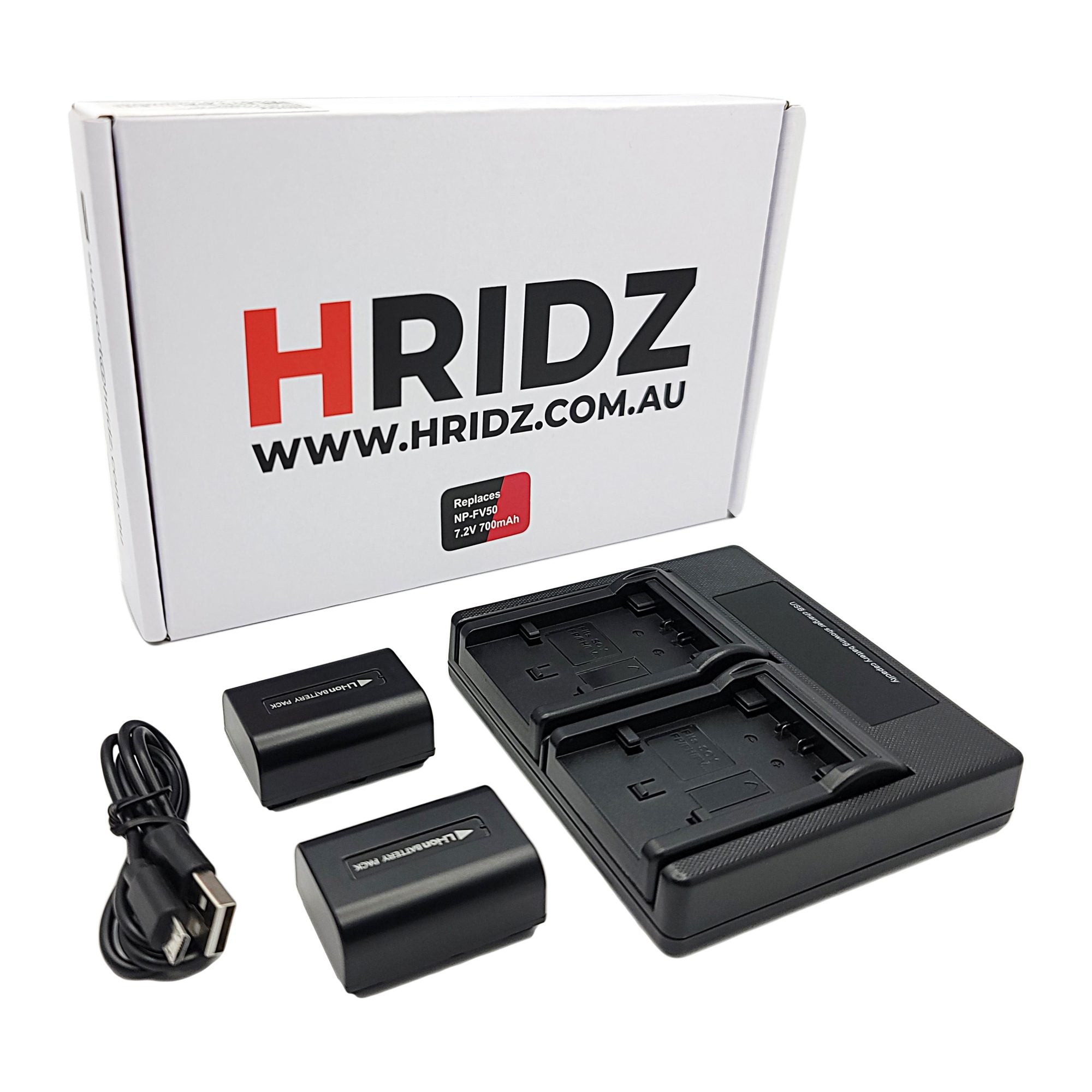 Hridz NP-FV50 Battery & Charger Pack for Sony FV50 FV60 FV70 HDR-XR150 XR160 XR260V XR350 XR550 - HRIDZ