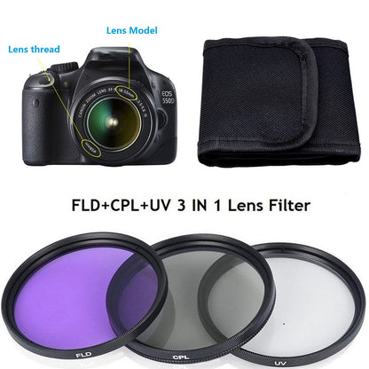 Hridz 3pcs UV CPL FLD Lens Filter Combo pack with Pouch for SLR Camera Colour Lens UV Filter