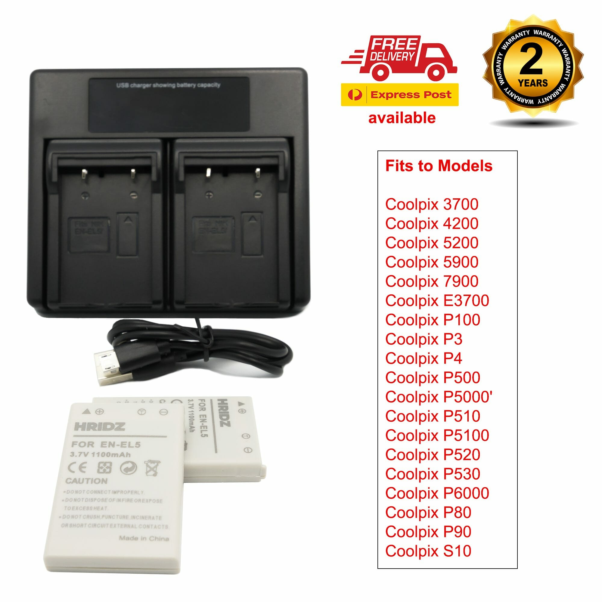 HRIDZ EN-EL5 Battery & Charger Set For Nikon Coolpix 3700 4200 5200 5900 7900 E3700 P5000 - HRIDZ