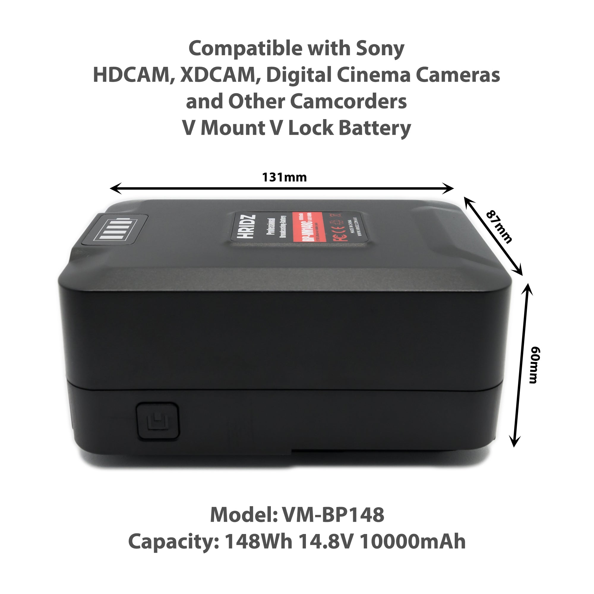 HRIDZ V-Mount V-Lock VM-BP148 Battery – 148Wh 14.8V 10000mAh for Studio Video Production - HRIDZ