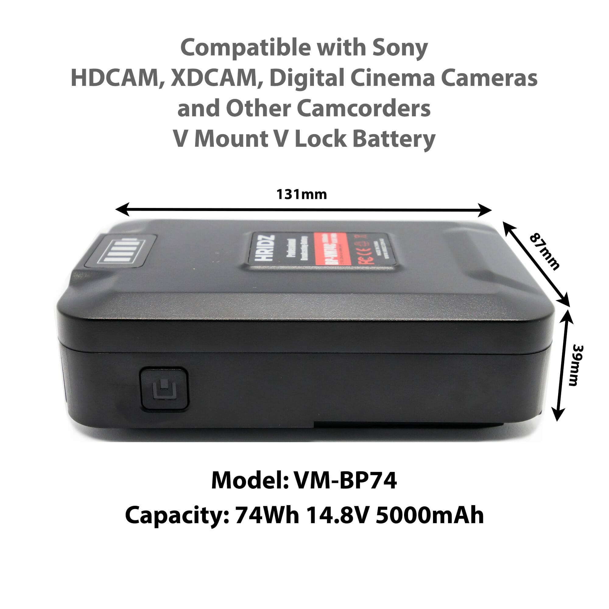 HRIDZ VM-BP74 V Lock V Mount Battery - 74Wh 14.8V 5000mAh Li-ion Battery - HRIDZ