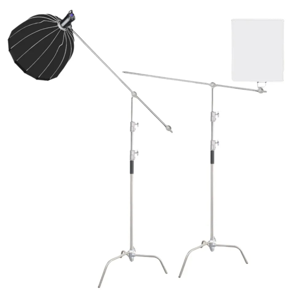 HRIDZ 150-330cm Heavy Duty C-Stand with 128cm Boom Arm 2 Grip Heads Set - HRIDZ