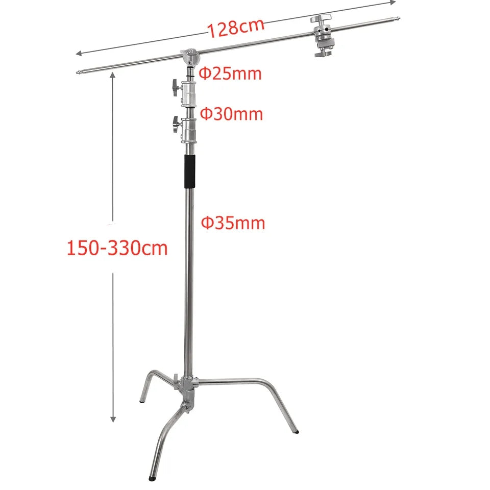 HRIDZ 150-330cm Heavy Duty C-Stand with 128cm Boom Arm 2 Grip Heads Set - HRIDZ