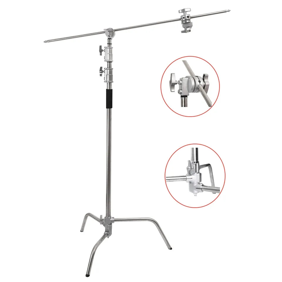 HRIDZ 150-330cm Heavy Duty C-Stand with 128cm Boom Arm 2 Grip Heads Set - HRIDZ