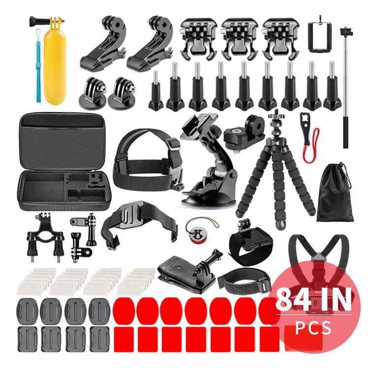 Hridz 84 pcs for GoPro Hero Action Camera Accessories Pack Case Chest Head Mount Float Head Kit - HRIDZ