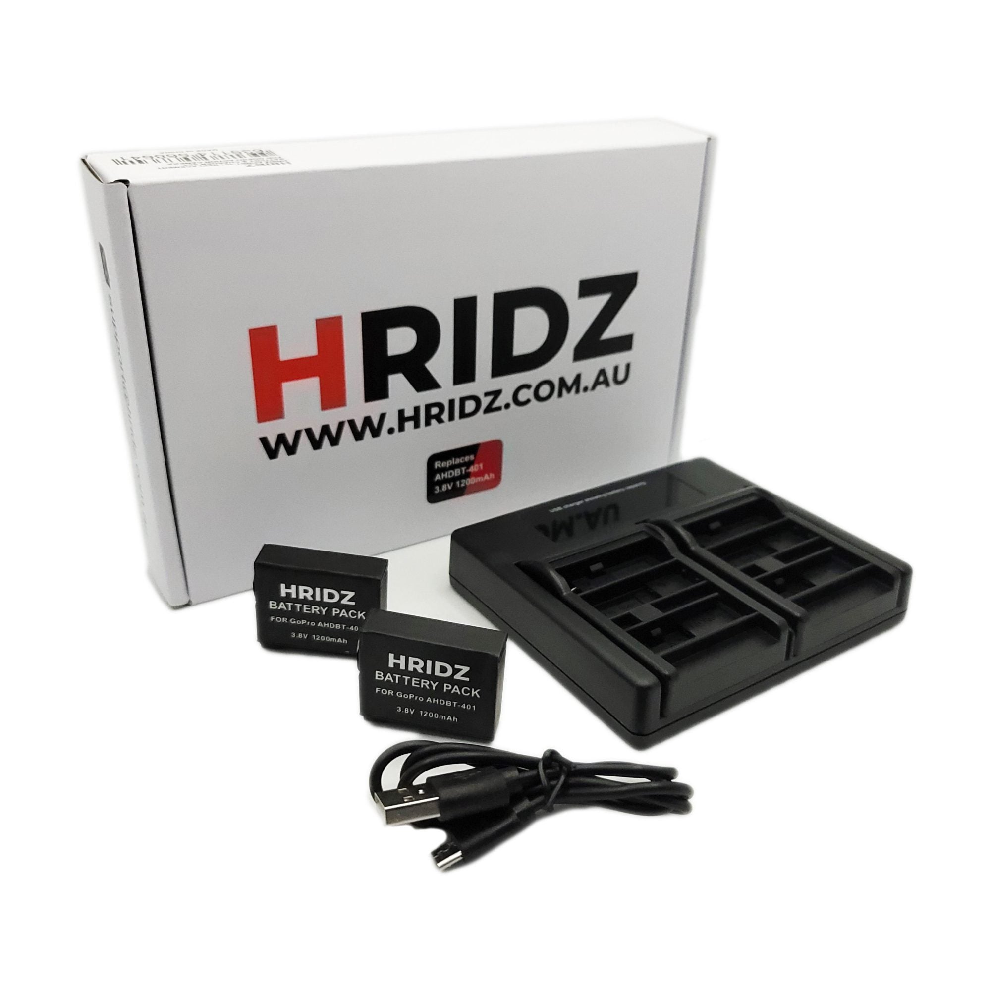 Hridz AHDBT-401 for GoPro Hero 4 Battery and Charger for BLACK or SILVER - HRIDZ