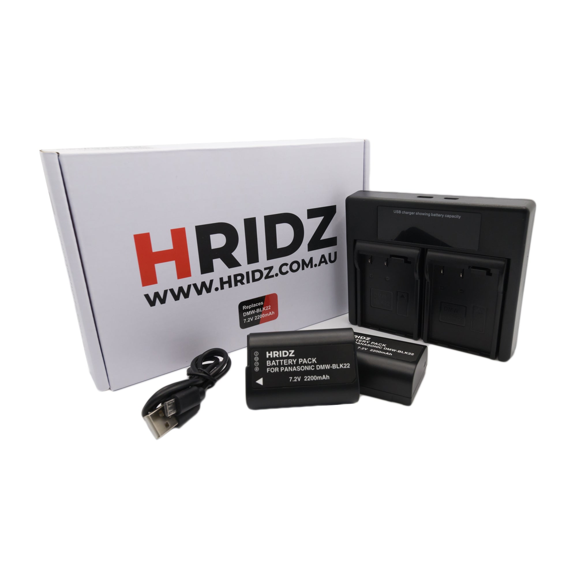 Hridz BLK22 Batteries & Charger for Panasonic Lumix G9 S5 GH6 GH5 GH5s - HRIDZ