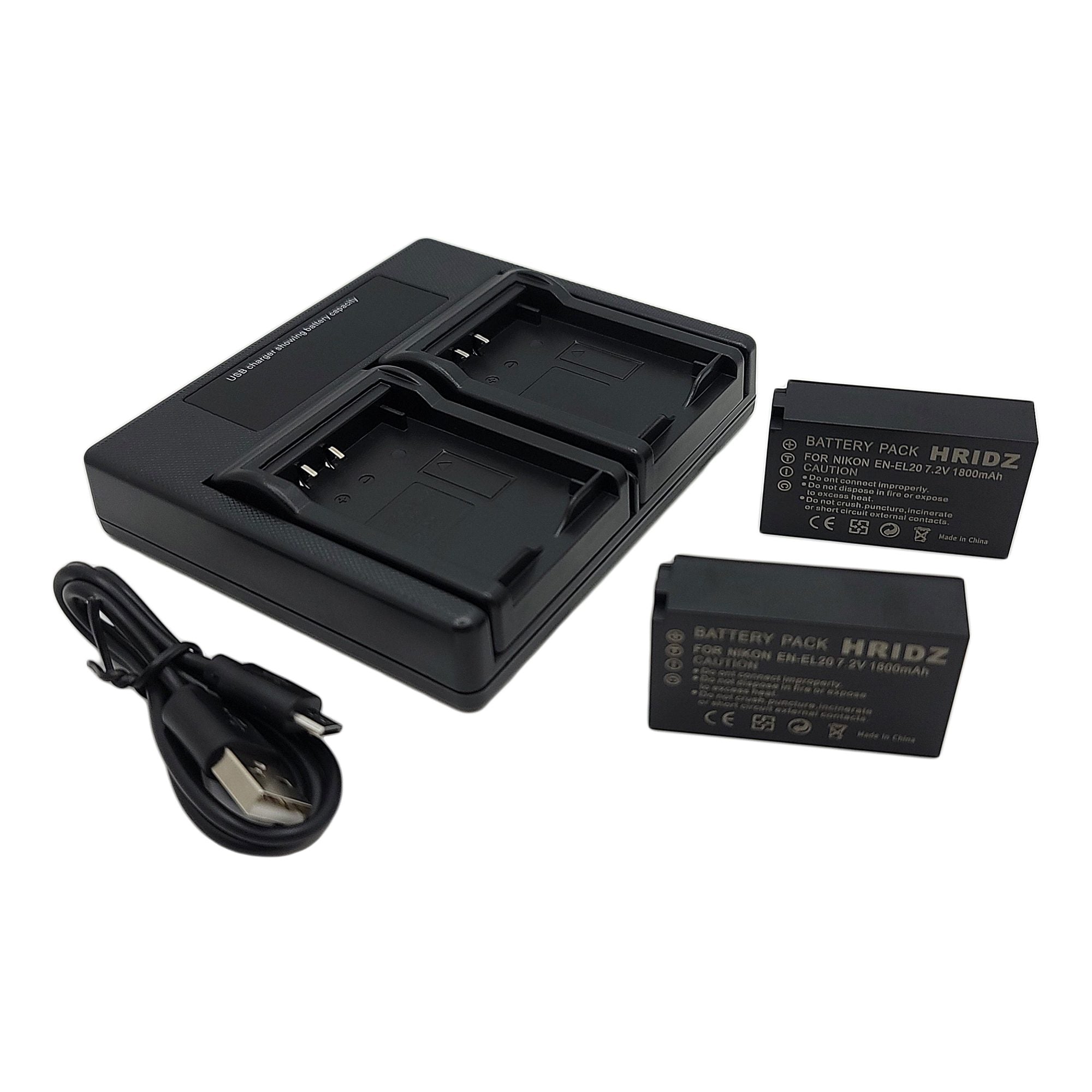 Hridz EN-EL20 Batteries & Dual USB Charger Combo for Nikon EN-EL20 EN-EL22 EL20A - HRIDZ