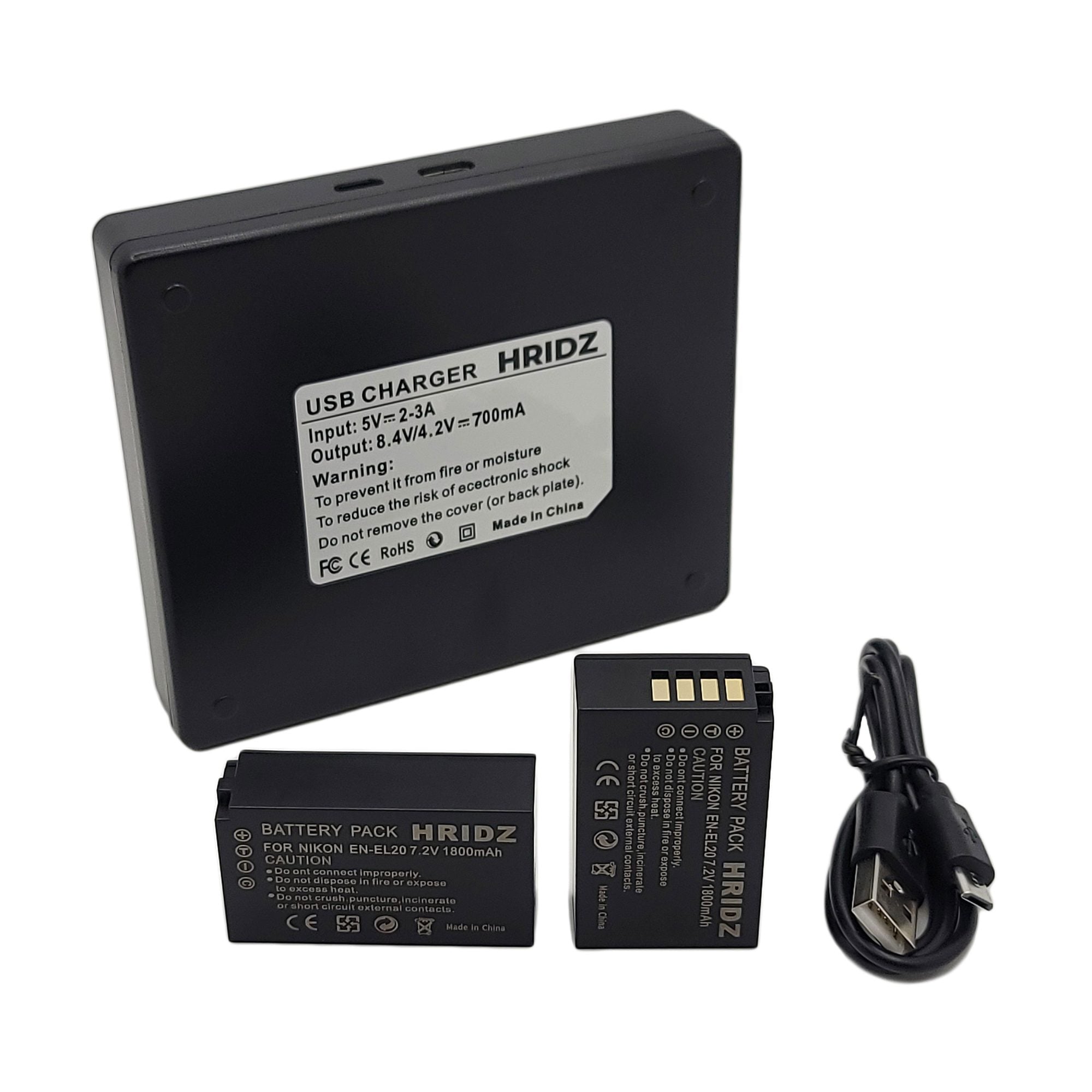 Hridz EN-EL20 Batteries & Dual USB Charger Combo for Nikon EN-EL20 EN-EL22 EL20A - HRIDZ