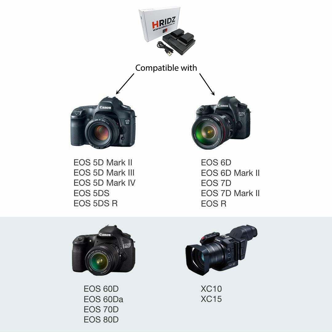 HRIDZ LP-E6 LP-E6NH Dual Battery Charger For Canon EOS R7 5D 6D 7D 80D 70D 60D LP-E6 60Da - HRIDZ
