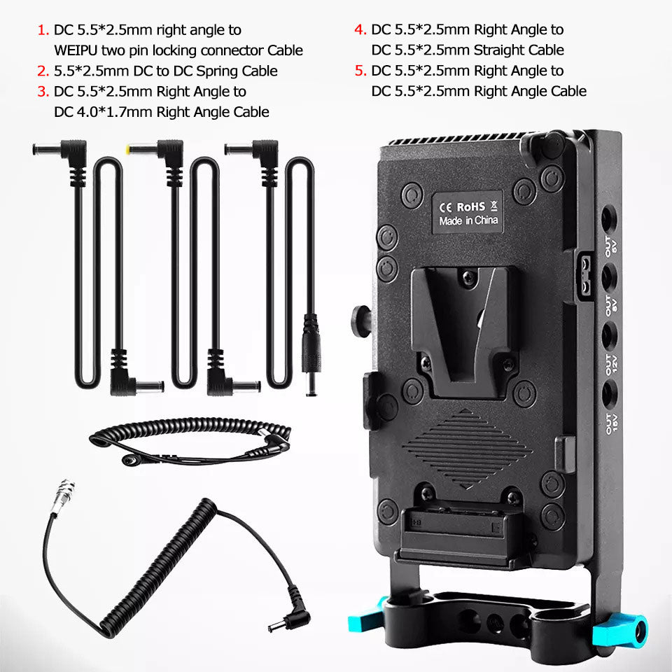 Hridz VMP-6P V-Mount Battery Adapter Plate with 5 Cables for BMPCC 4K 6K - HRIDZ